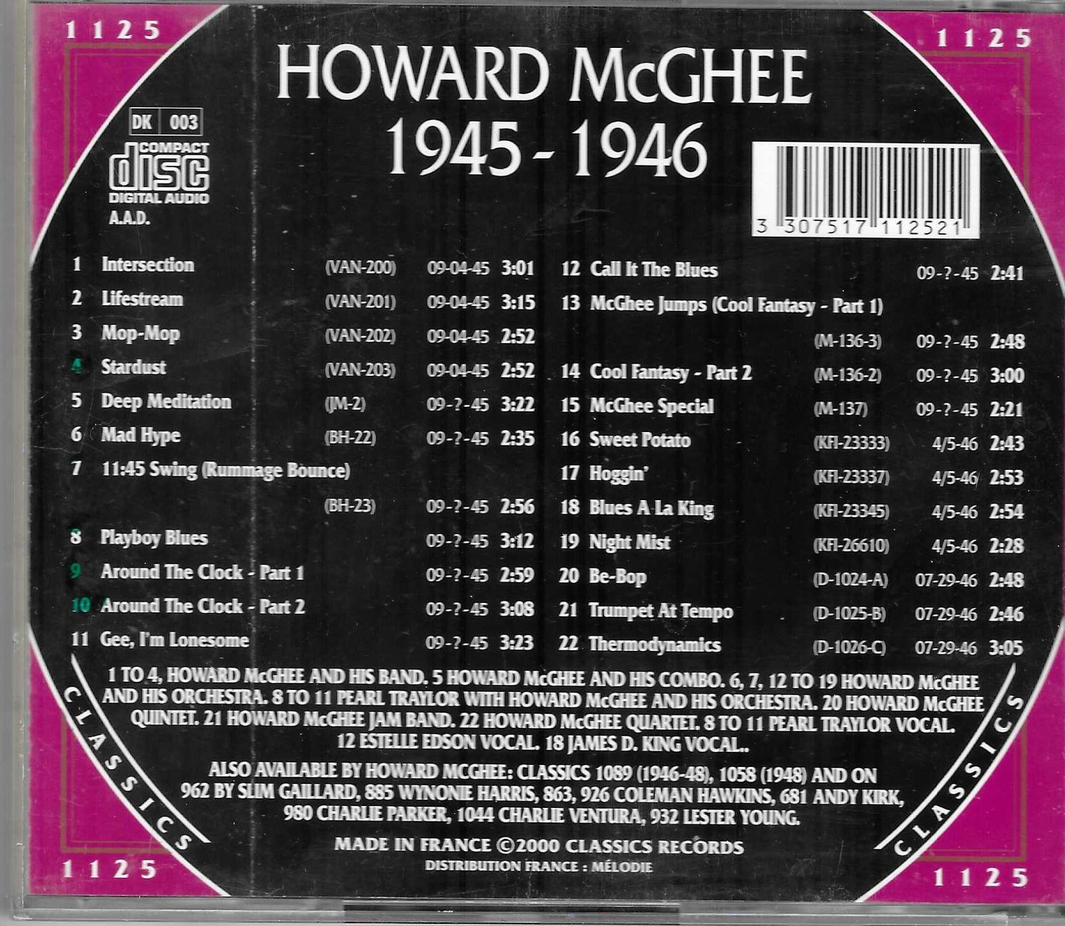 CD: HOWARD Mc GHEE  1945 - 1946 – Usato da Bex venduto da Giorgiob 1