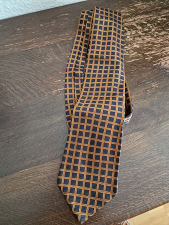 Brooksfield Seidenkrawatte Braun-Blau Kariert, Made in Italy