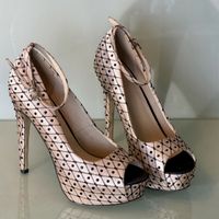 Manfield High Heels Plateau Beige Schwarz Muster Gr 39