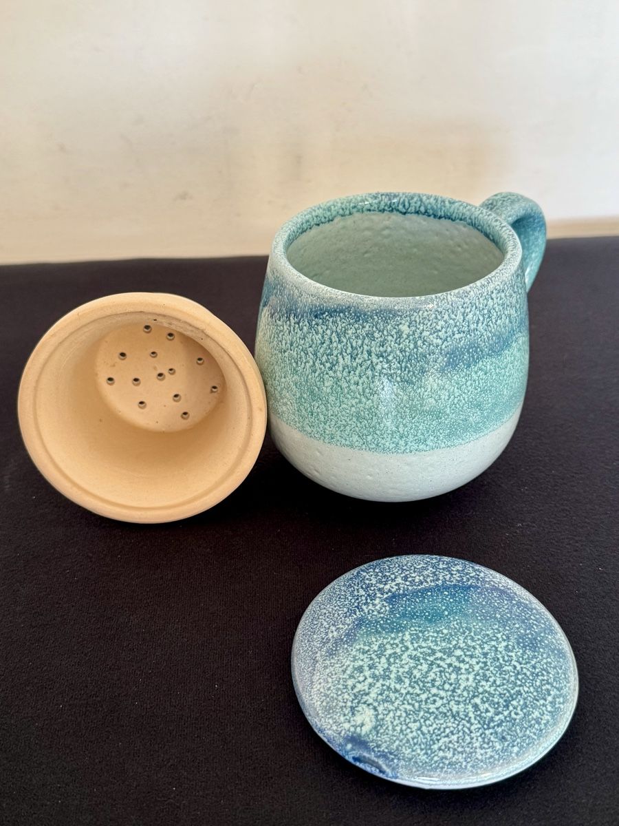 Teiere: Teetasse Keramik türkis mit Sieb und Deckel - NEU - – Nuovo e nell'imballaggio originale da Zürich venduto da Nobs1 1