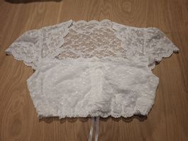 Dirndl Bluse weiss Spitze gerafft Puffärmel Grösse S