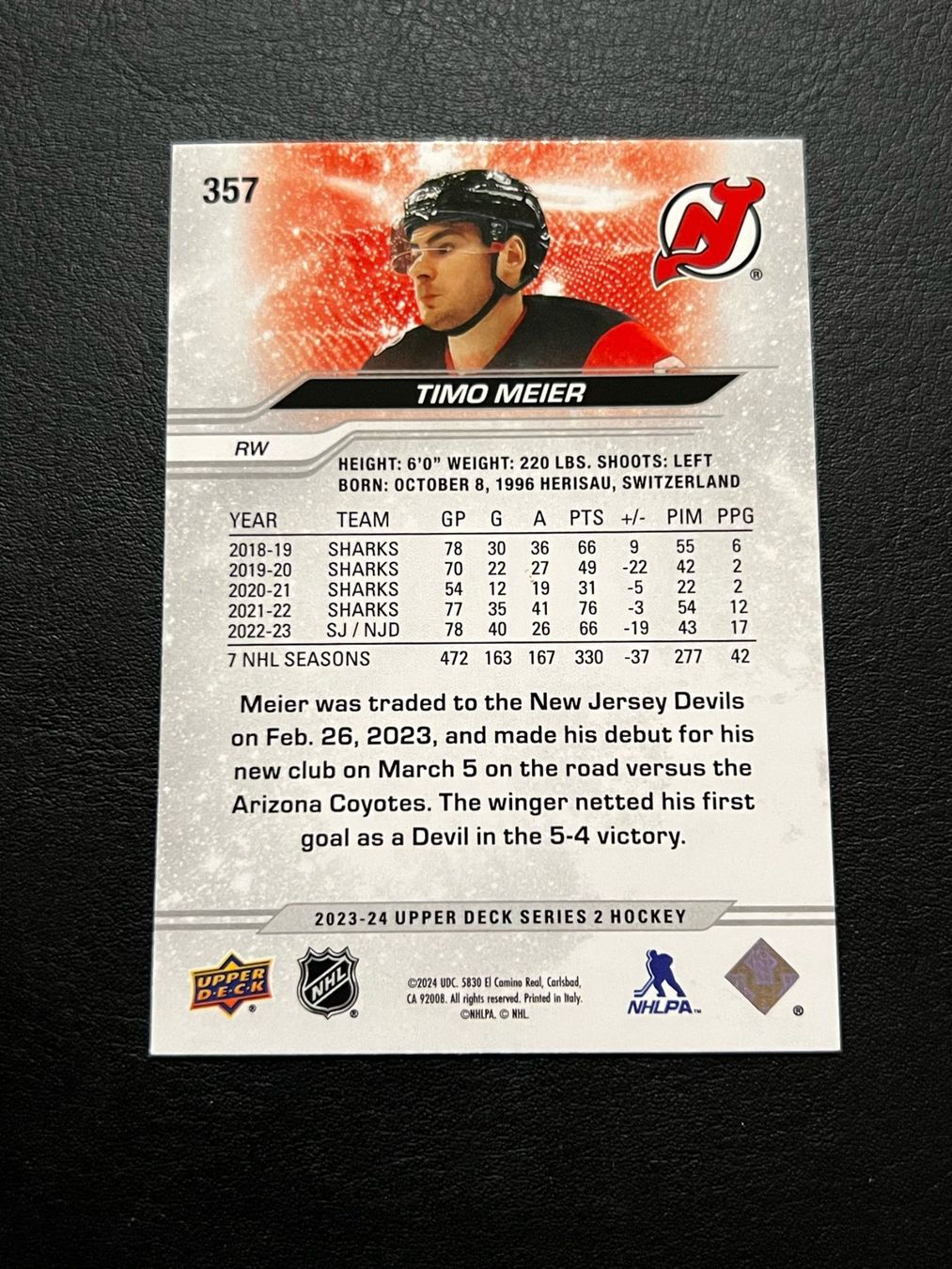 NHL Carte collezionabili: Timo Meier 2023 Silver Foil New Jersey Devils – Nuovo (secondo la descrizione) da Möhlin venduto da SwissHockeyCards 1
