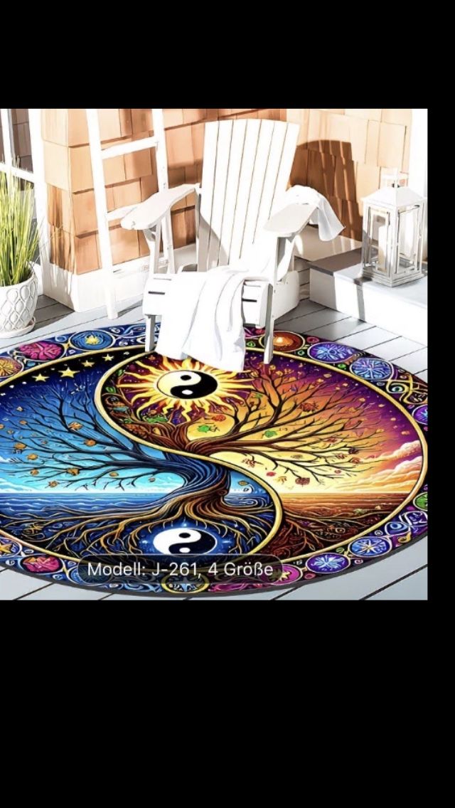 Tappeti: Runde Teppich mit Yin-Yang-Lebensbaum-Motiv – Nuovo e nell'imballaggio originale da Wienacht-Tobel venduto da martin156800