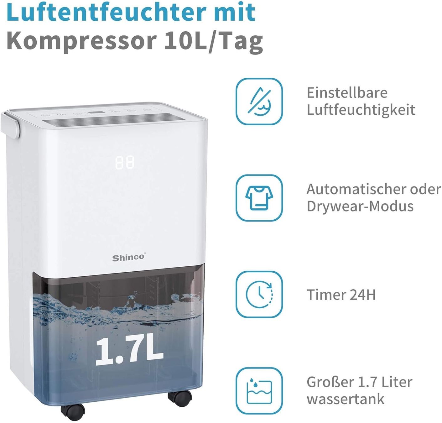 Deumidificatori: Luftentfeuchter elektrisch 10L mit Filter und Ablaufschlauch – Nuovo e nell'imballaggio originale da Hundwil venduto da Pakethase 2
