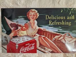 Coca-Cola Blechschild Vintage Pin-up Motiv Neu 50x30cm