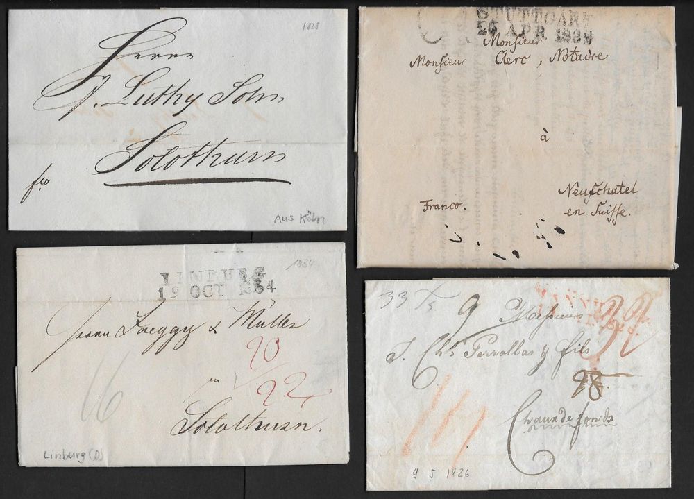 Ab 1826 vier Briefe Deutschland in die CH verschieden ab 1. Kaufen