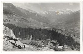 PANY: Blick vom Ruhebänkchen auf Dorf, Foto-AK Hitz 1938