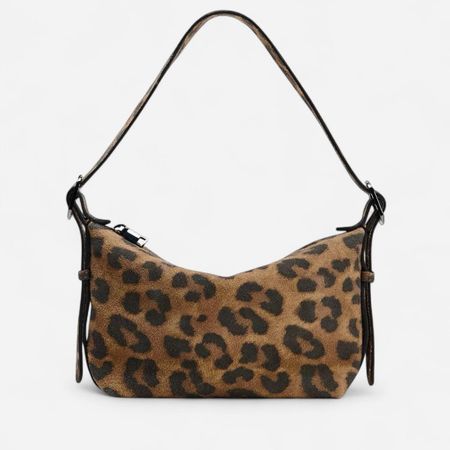 Zara Genuine Leather Leopard Print Baguette Shoulder Bag