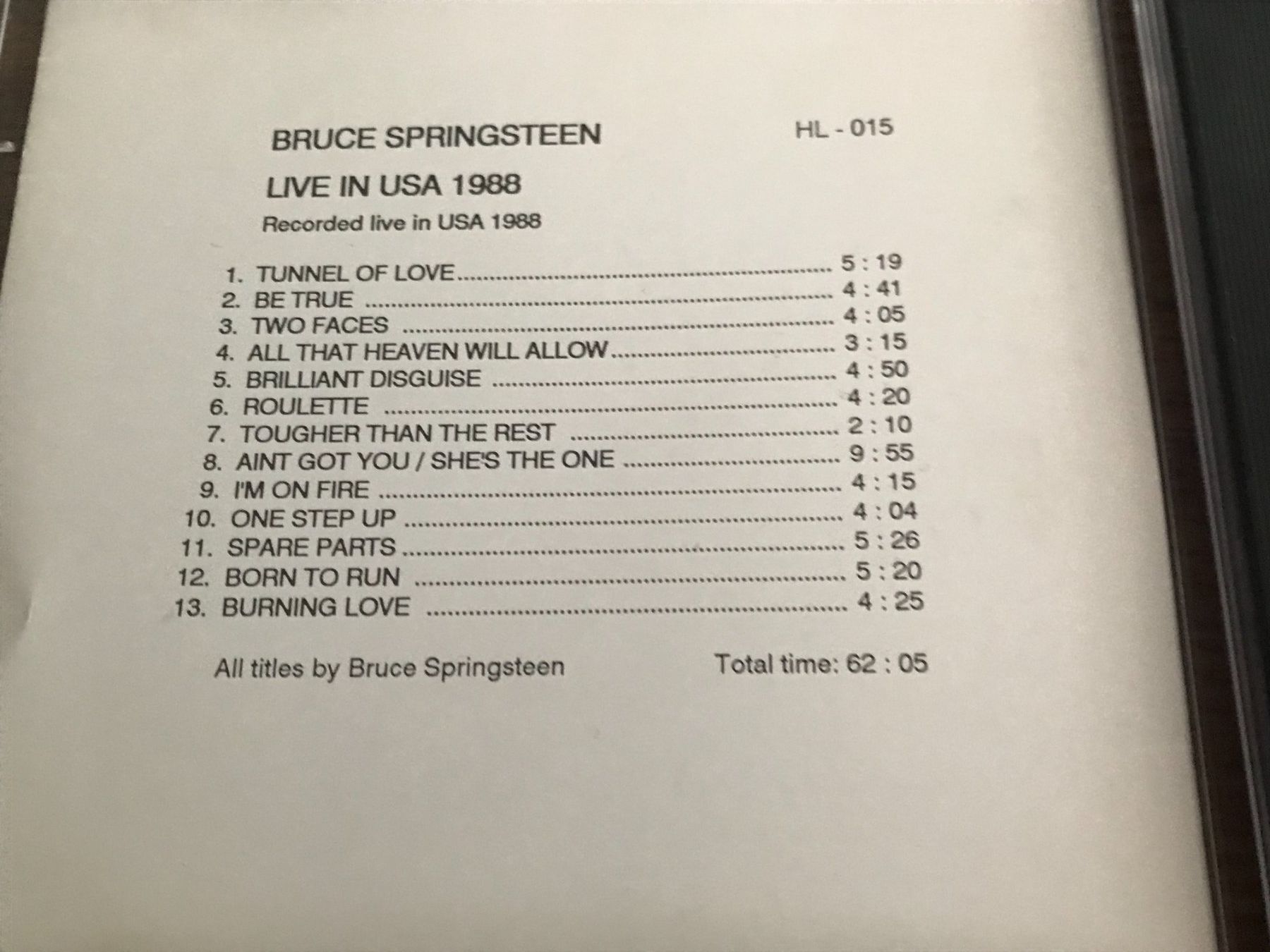 CD: BRUCE SPRINGSTEEN - Live in USA 1988 - CD – Usato da Buchs AG venduto da Archie 1