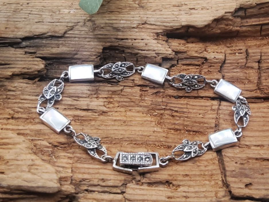 Bracciali & Braccialetti: Vintage Armband in Silber mit Perlmutt – Usato da Luzern venduto da S.Kern01 2