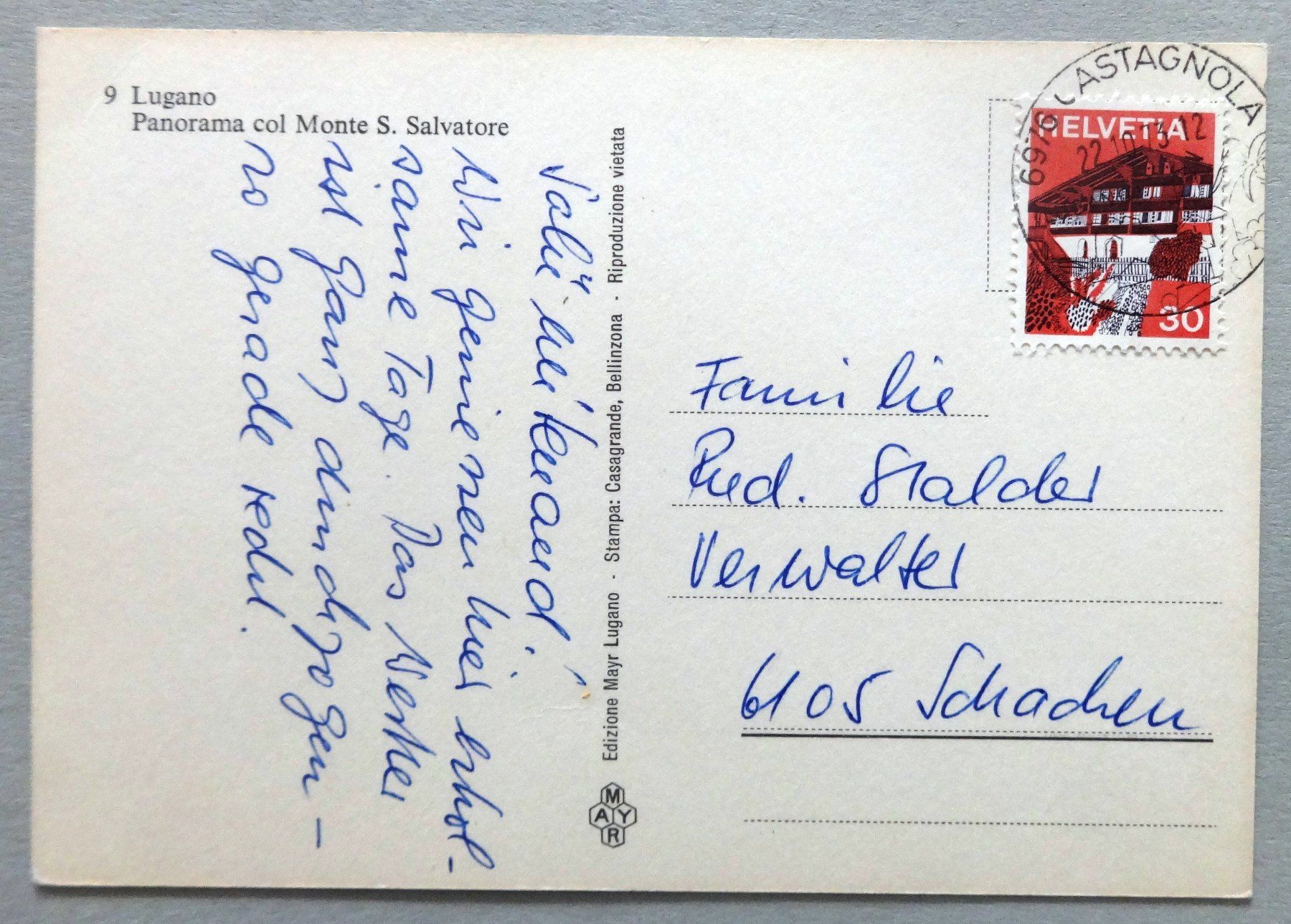 Cartoline postali: Lugano - Panorama col Mte S. Salvatore – Usato da Fétigny venduto da Billy2miny 1