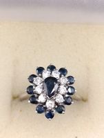 Vintage 925er Silber Ring mit Saphir Edelsteine Zirkonia Top