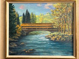 91.5cmx61cmhoch /H. Zollinger/ Ölgemälde Alte Sihlbrücke ZH