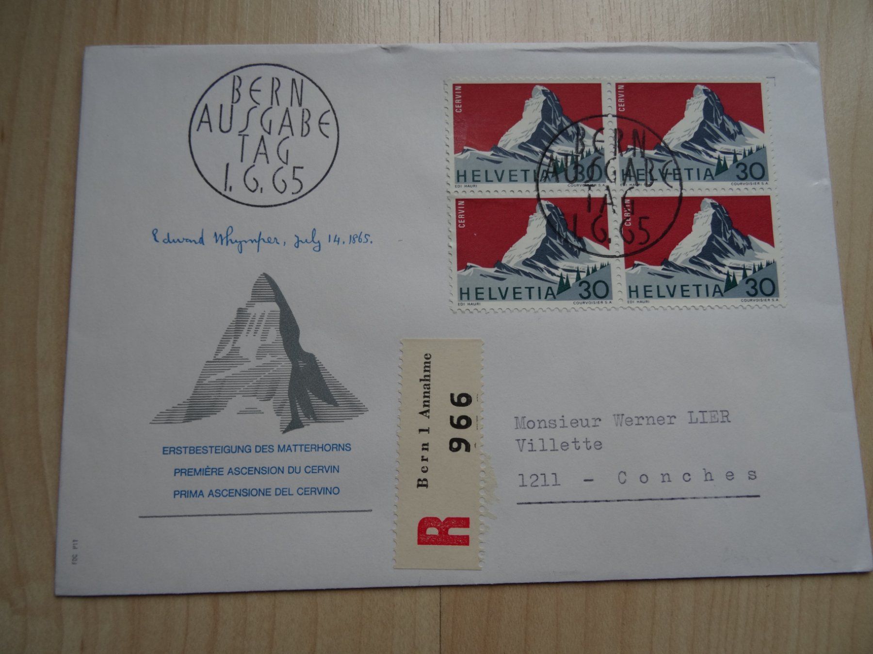 Tutti i francobolli: Ersttagsbrief 1. Juni 1965 Vierblock mit Abart – Difettoso da Lupfig venduto da Buerkli20