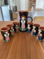 Krug mit 6 Becher, Keramik, Kohler Biel, Vintage