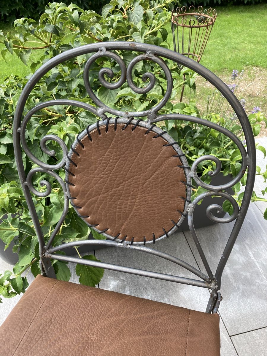 Sedie: 2 TOP - ANTIKE METALL mit LEDER GARTENSTÜHLE – Usato da Nidfurn venduto da cejeisda 2