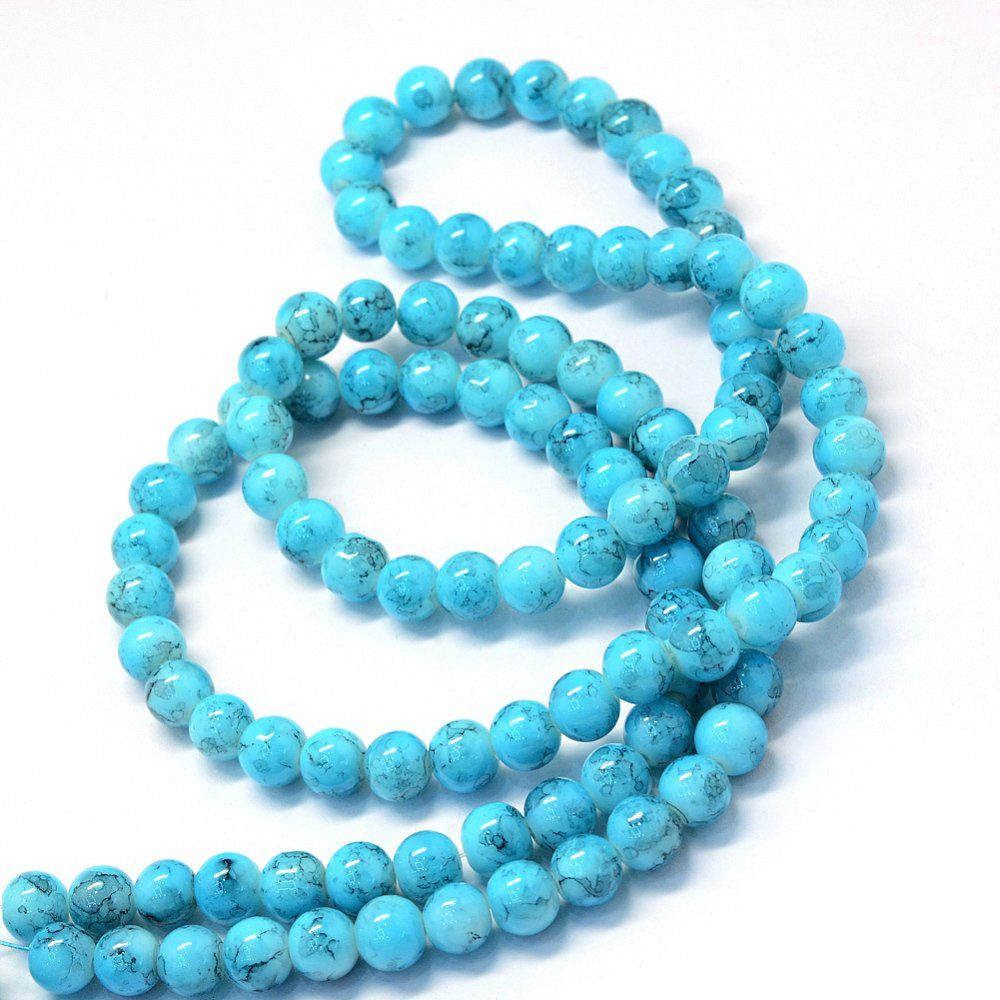 Perle (finte): Glasperlen deep sky blue 6mm / 1 Strang, ca. 145 Stk. – Nuovo e nell'imballaggio originale da Stallikon venduto da perlenliebe 3