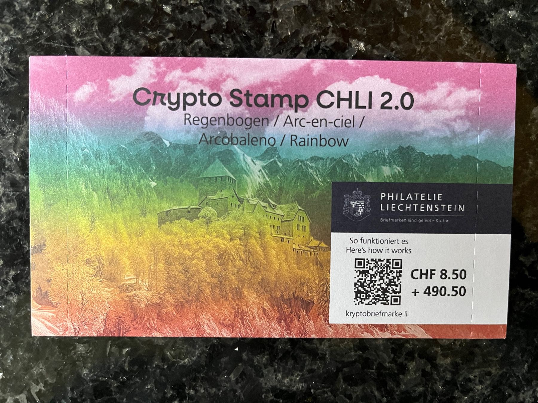 Tutti i francobolli: Crypto Stamp Liechtenstein CHLI 2.0 Regenbogen – Nuovo e nell'imballaggio originale da Freidorf TG venduto da ern_7s68