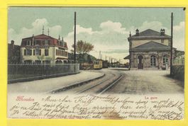 16.5.1904MOUDON/GARE+Tramzug/Rest.de la Gare/2 Balkenstempel