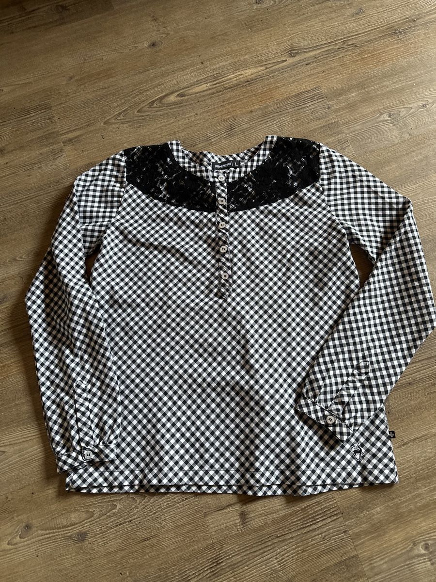 Alprausch Camicette: Ayransch Bluse, Gr. L, Schwarz Weiss Kariert mit Spitze – Usato da St. Moritz venduto da Dar-23