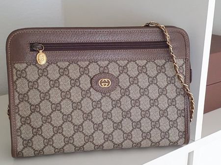 Gucci Vintage Clutch/Crossbody Tasche Leder Braun
