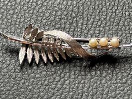 Broche vintange en argent 800 & perles