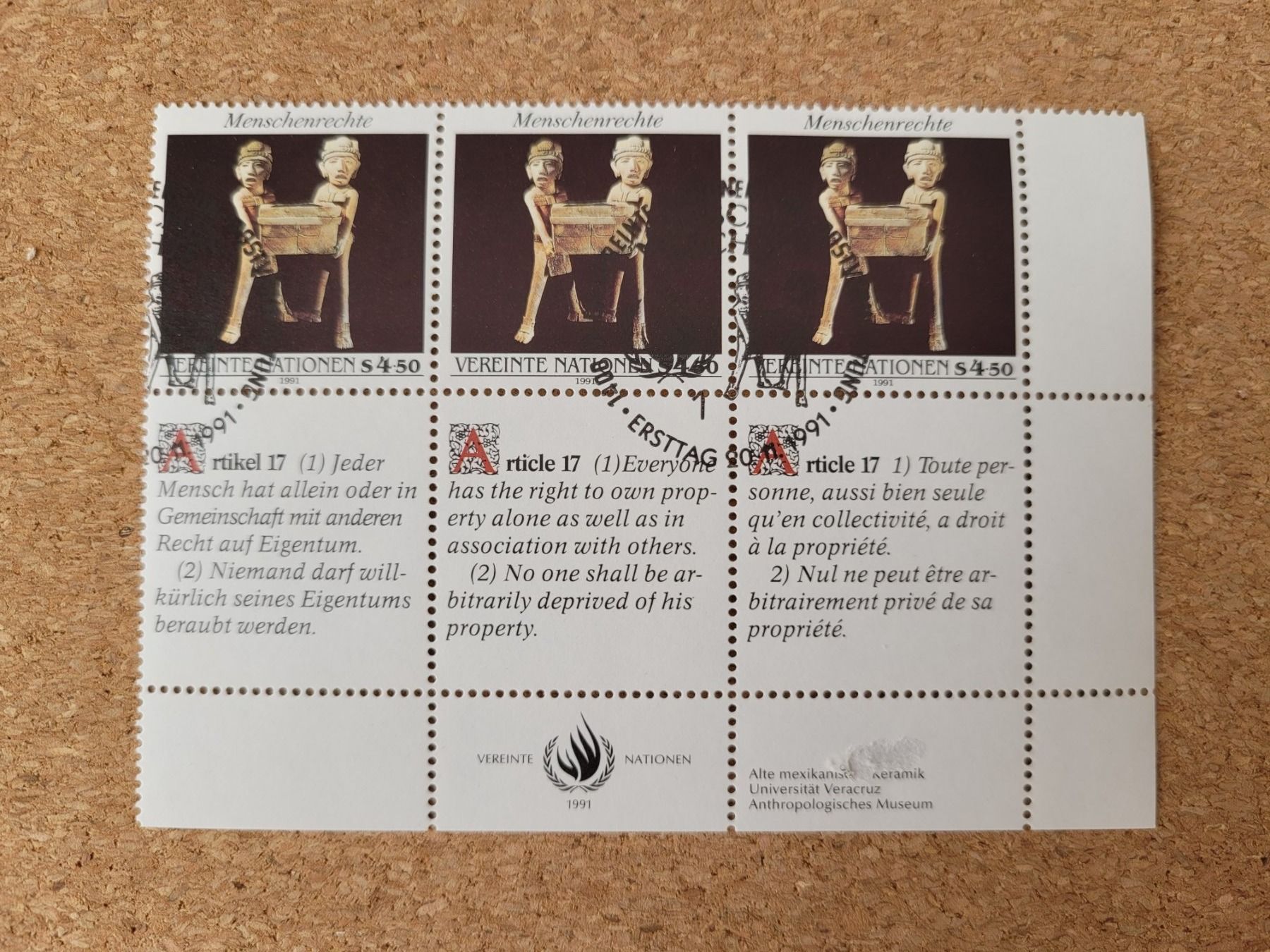 Tous les timbres: Menschenrechte 1991 – D'occasion à Inwil par Flower2325