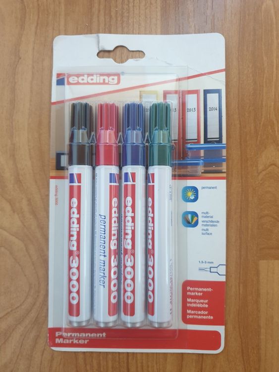 Edding 3000 Permanentmarker – Schwarz, 1,5–3 Mm, Wasserfest, 4er Pack