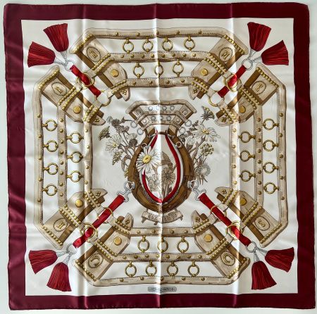 Superbe foulard HERMES-Paris "Aux Champs" 1990 +box original