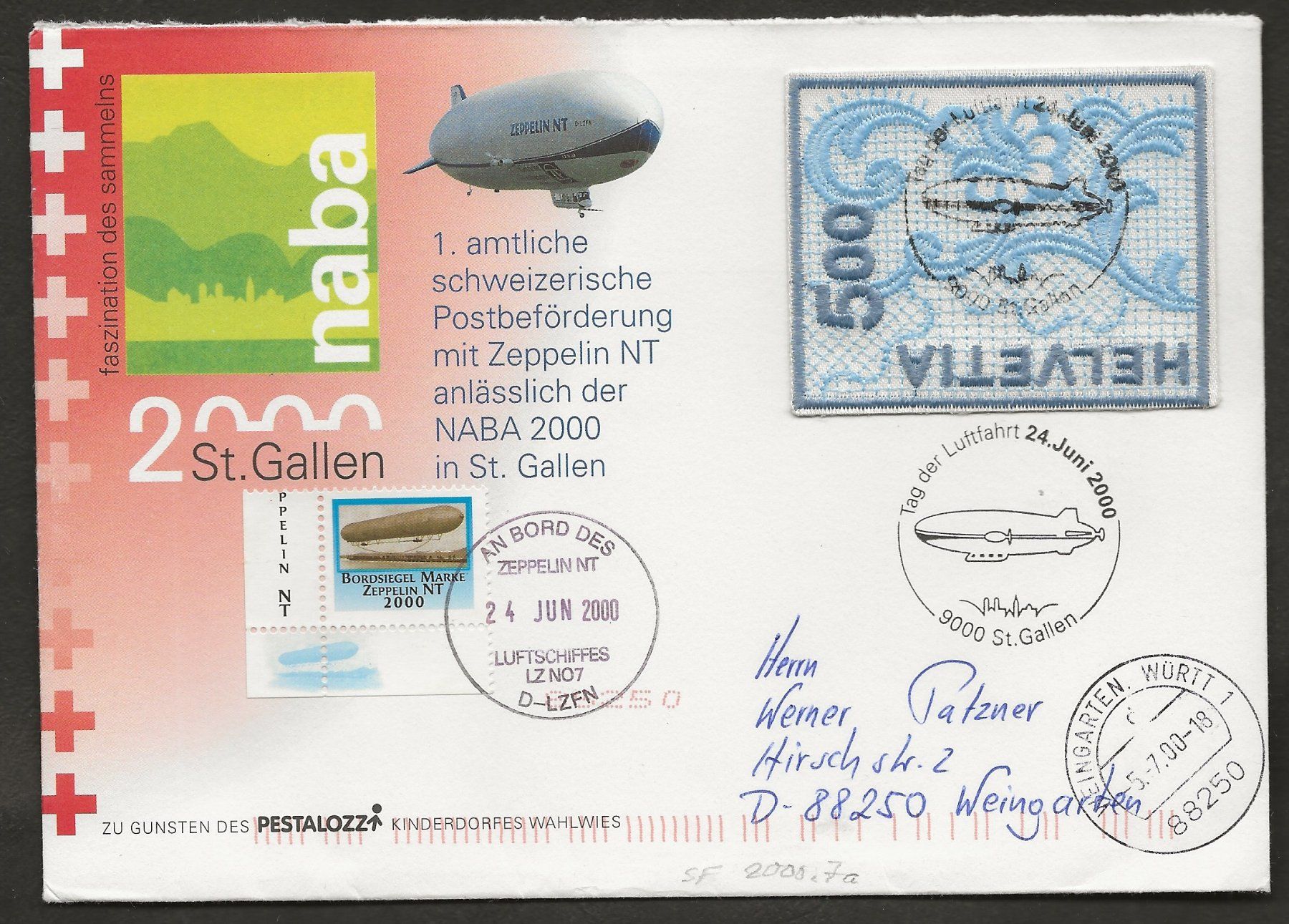Alle Briefmarken: Flugpost Schweiz 2000 Sonderflug NT Zeppelin Luftpost – Gebraucht aus Au ZH von xelagreb01