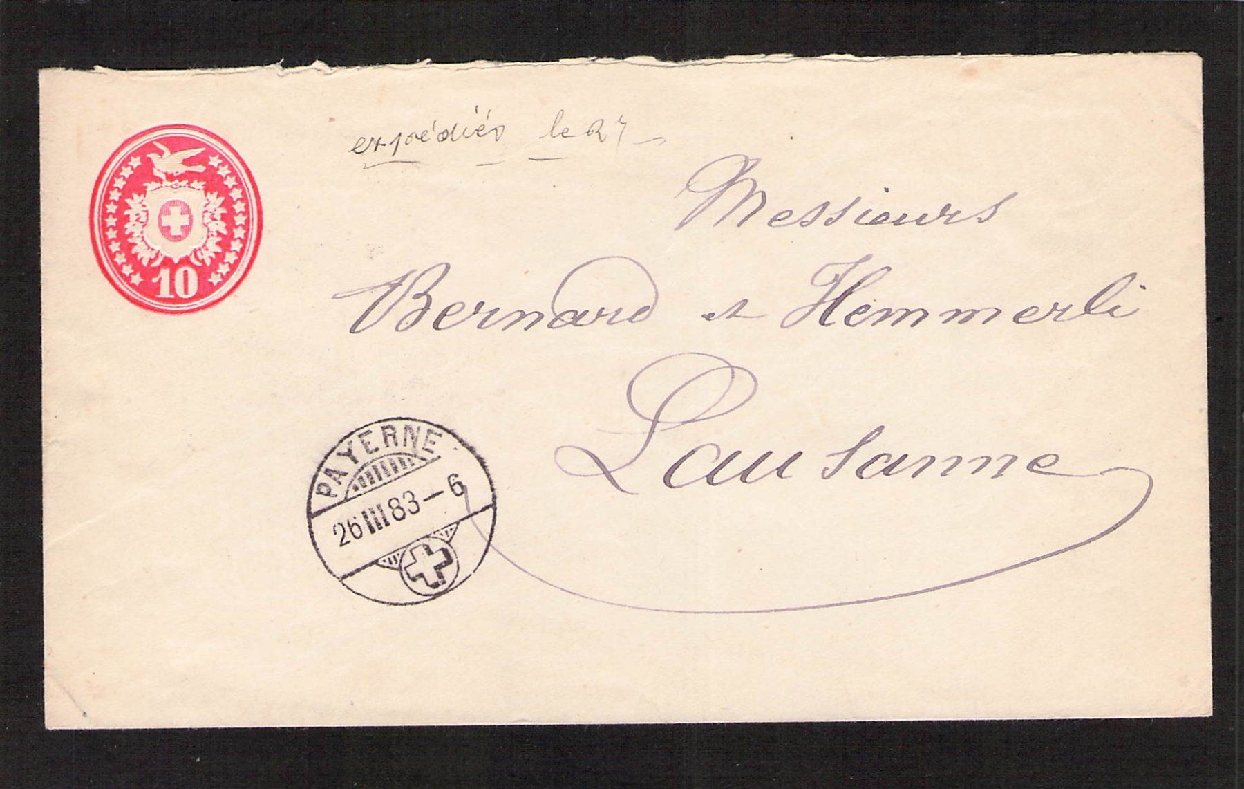 Tutti i francobolli: Tüblibrief , Payerne , 26.lll.1883 – Usato da Reichenburg venduto da ibiza18