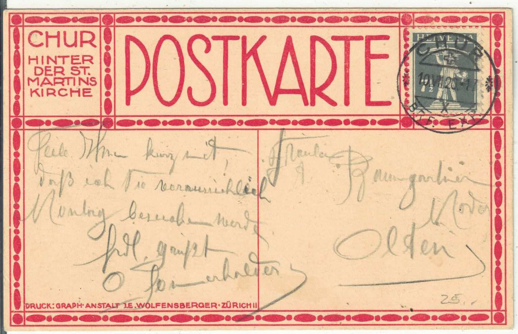 Cartoline postali: Chur - Hinter der St. Martins Kirche - Litho – Usato da Ettingen venduto da Kartenplanet 1