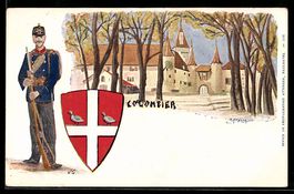 Colombier, Château, blason et soldat