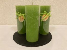 Kerzen - Set, Lemon-grün Raureif, 3 Stück a je 6,8 x 18 cm