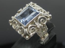 Jugendstil Ring Silber 800 + MP Topas blau antik Gr. 58