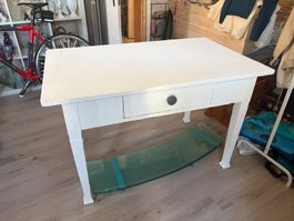 Tisch weiss mit Schublade Holz 160x72x77 hoch