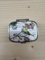 Kleine Pillendose mit Vogelmotiv und Spiegel gebraucht