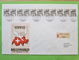 1991 FDC Grosscouvert Rollenmarke 11er-Streifen