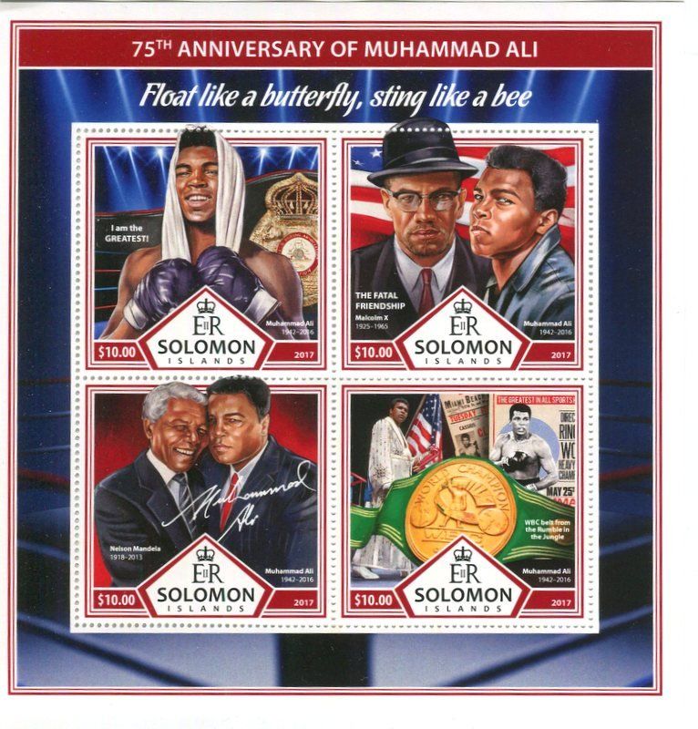 Alle Briefmarken: Block "Muhammad Ali". Salomonen. – Neu und originalverpackt aus Basel von Butsch5