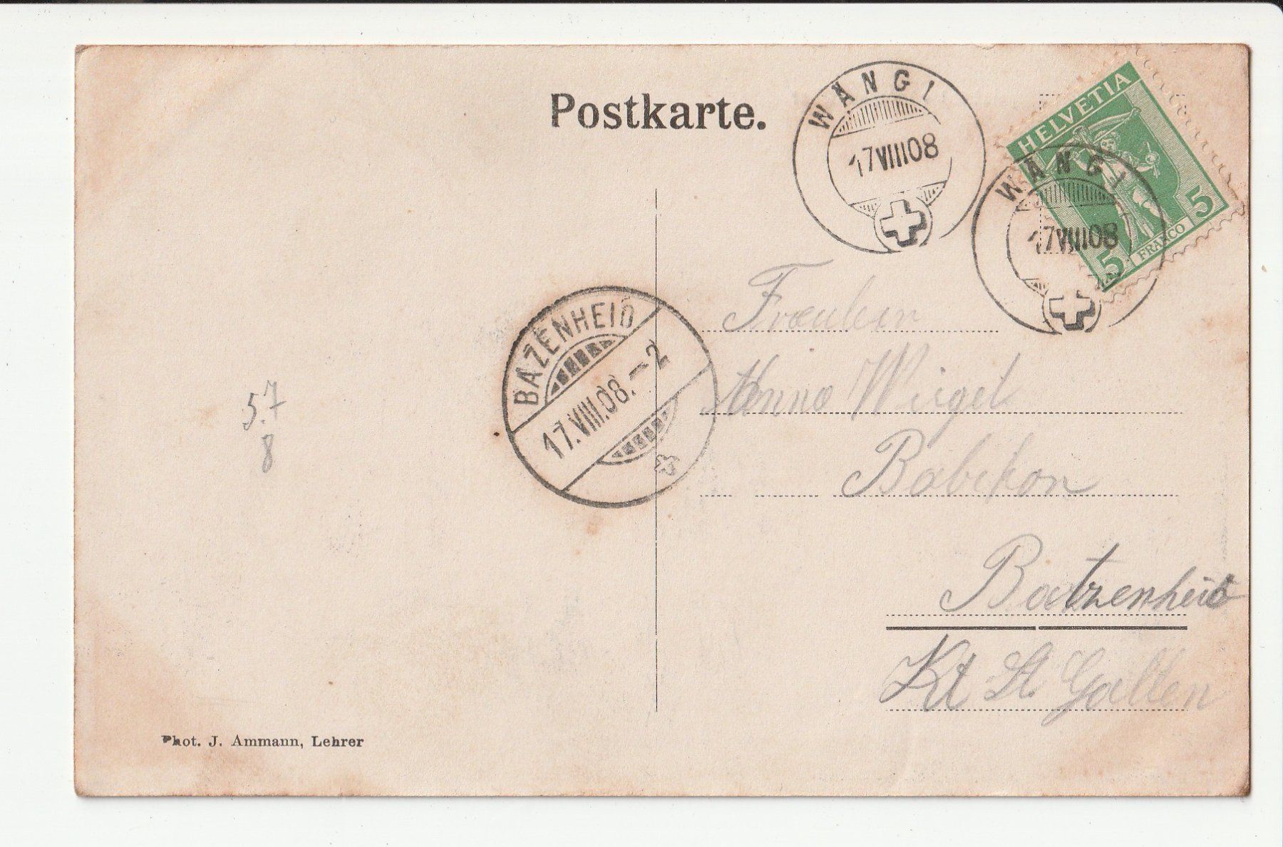 Ansichtskarten: Wängi Schulhaus Eggetsbühl gel 1908 – Gebraucht aus Rheineck von rhynegg 1