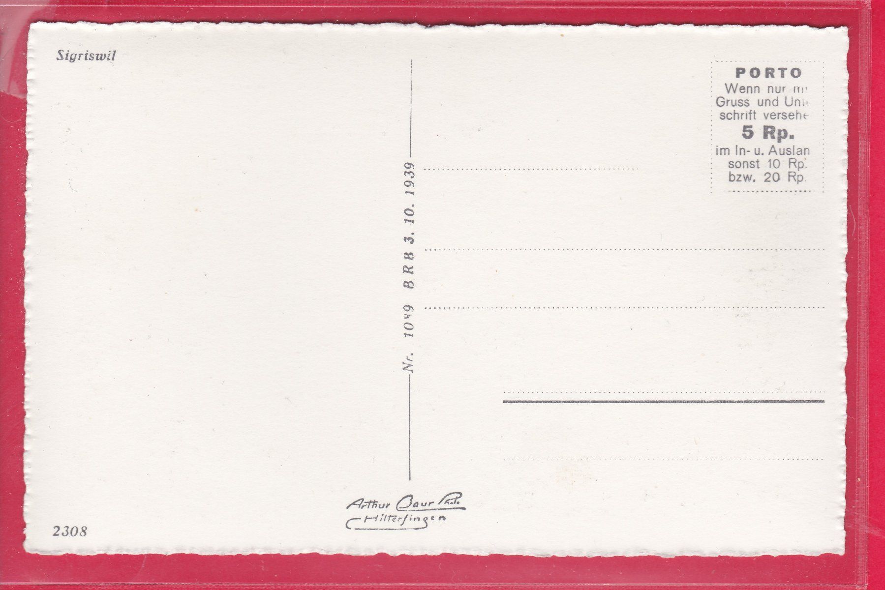 Cartoline postali: SIGRISWIL – Usato da Oberrieden venduto da Gebirgsstelze 1