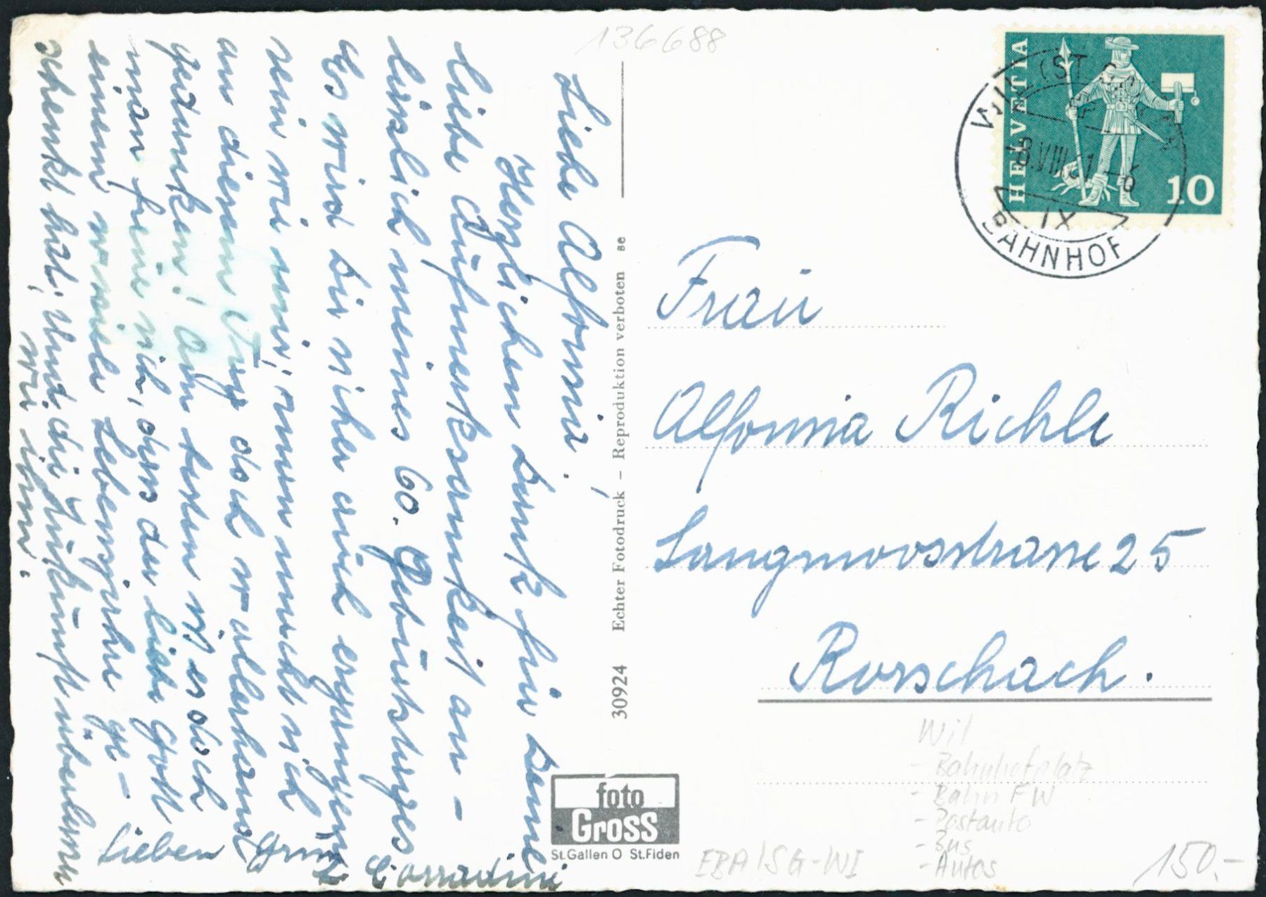Cartoline postali: SG Wil - Bahnhof - Bahn FW - Postauto – Usato da Schindellegi venduto da stationary 1