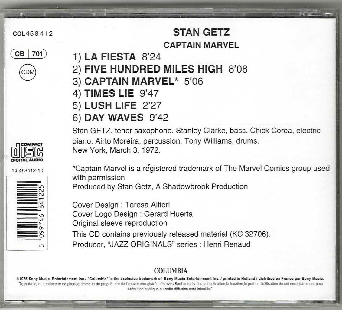 CDs: Stan Getz – Captain Marvel – D'occasion à Genève par CDLPBookS 1