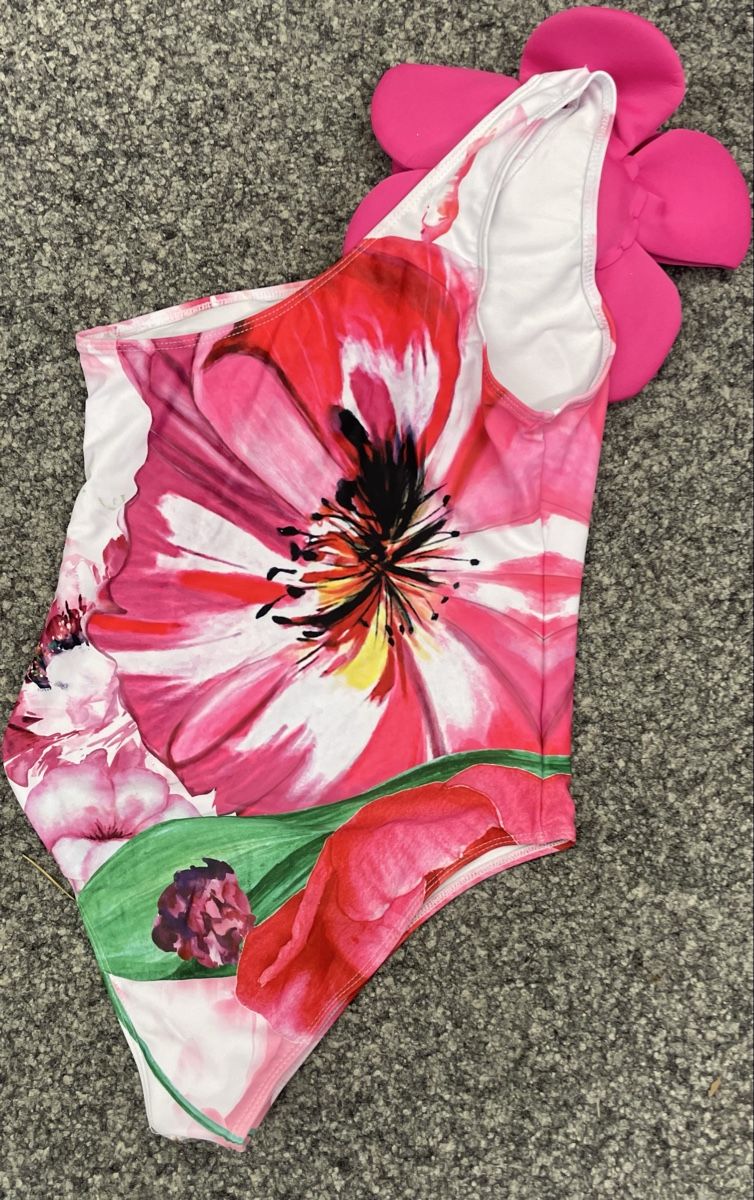 Costumi da bagno & Bikini: Pink Blumen Badeanzug, One-Shoulder - Grösse L! – Nuovo (secondo la descrizione) da Au ZH venduto da Jaggy4 4