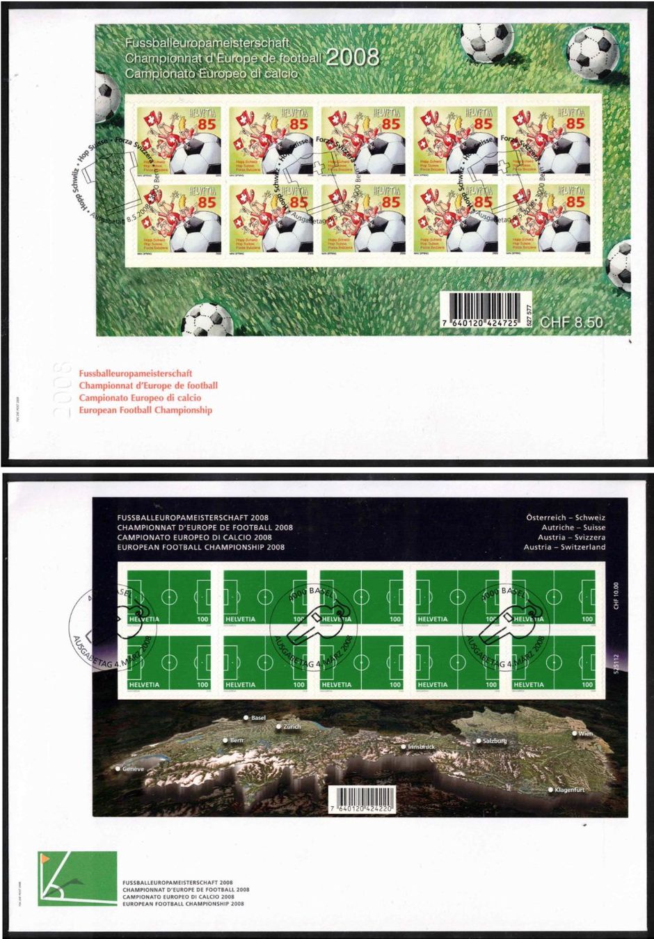 Tutti i francobolli: 2008 beide Kleinbogen "Europameisterschaft" auf FDC – Nuovo (secondo la descrizione) da Nuglar venduto da Stamp88
