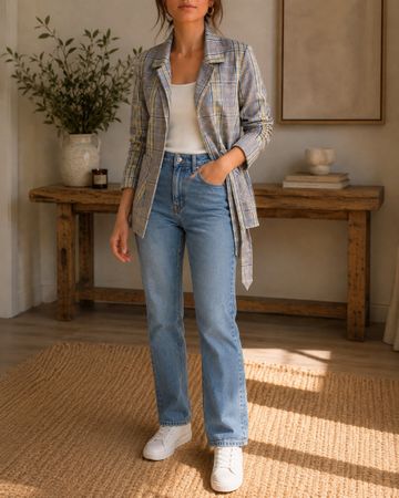 VESTE BLAZER A CARREAUX BERSHKA