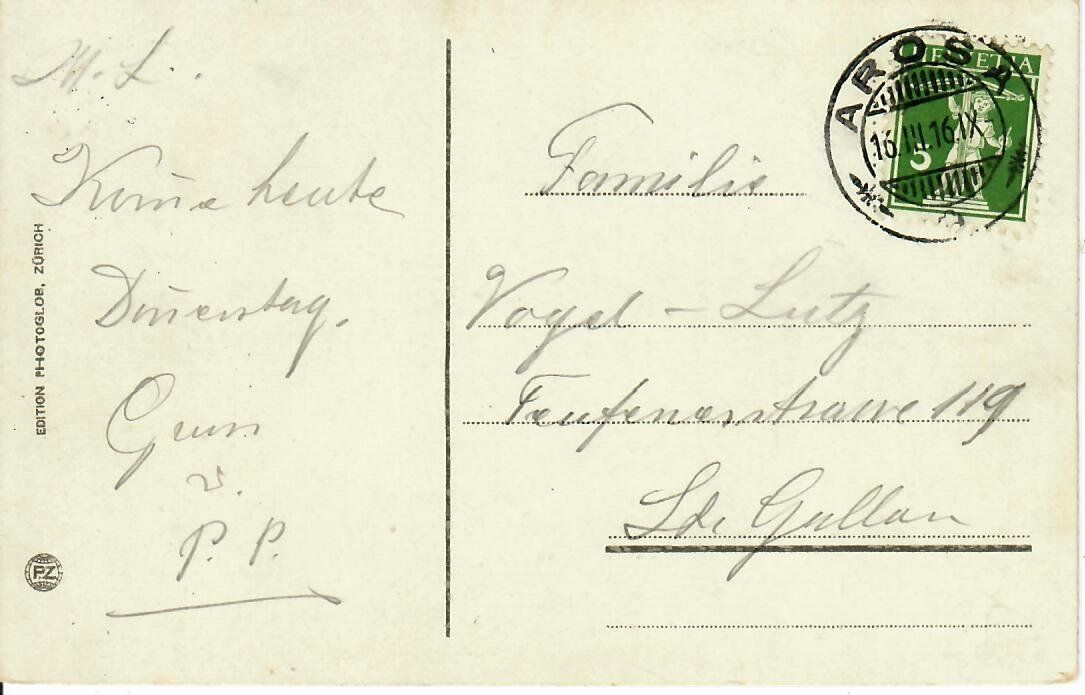 Cartoline postali: Arosa Hotel Merkur  1916 – Usato da Hochdorf venduto da Ziegel-16 1