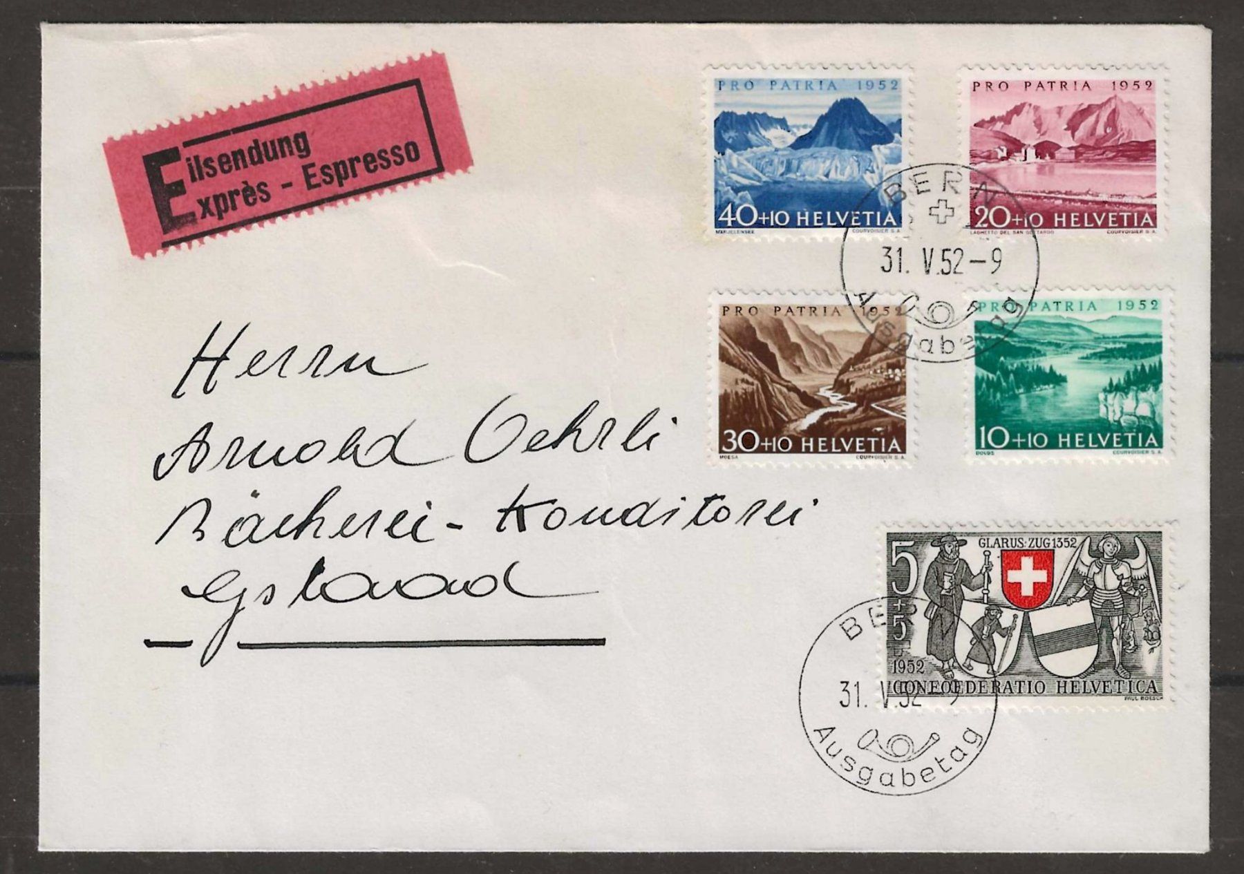 Tutti i francobolli: 1952 : Express FDC Pro Patria Serie : KP 150.-- – Usato da Gümligen venduto da Geniusbuy