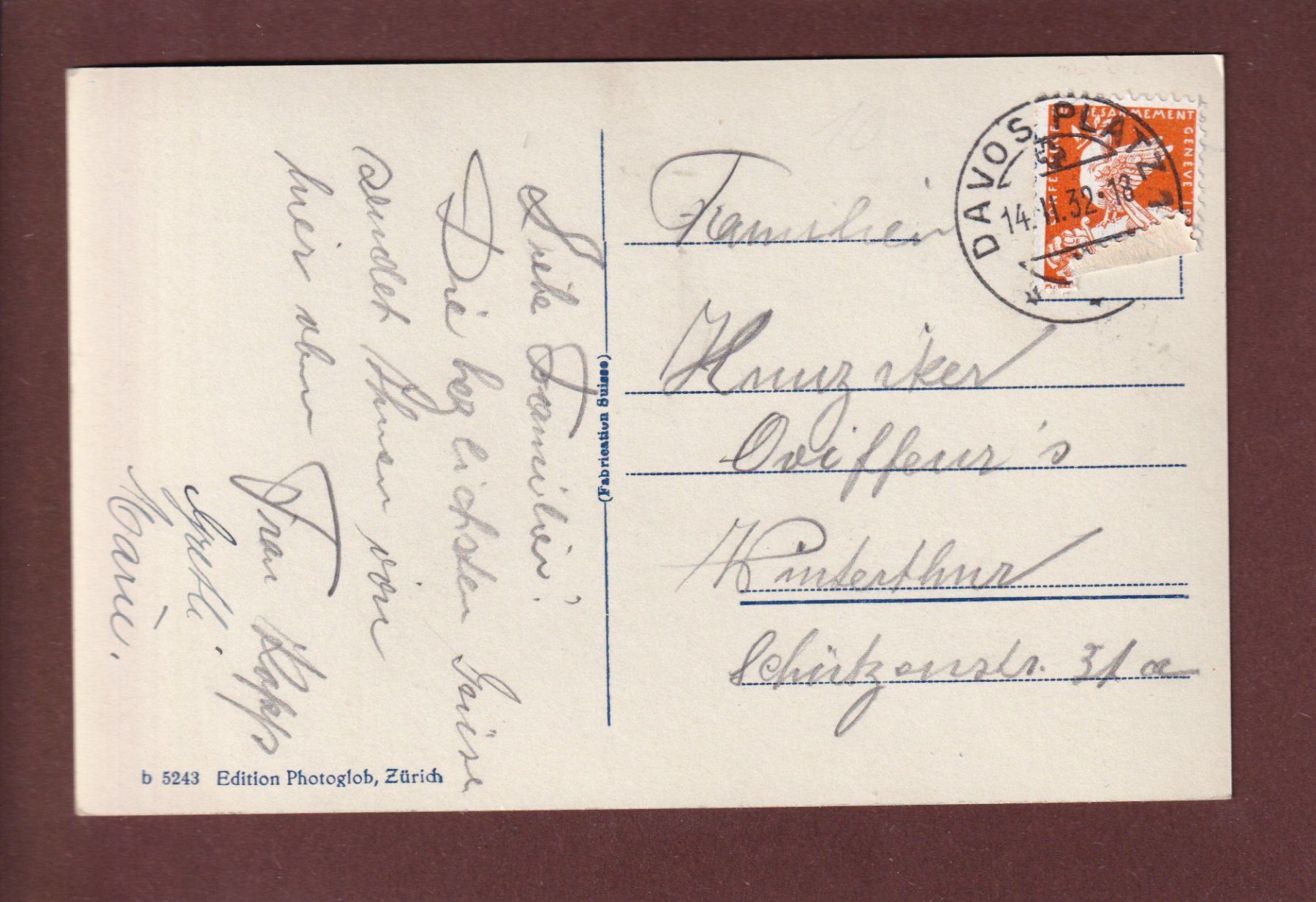 Cartoline postali: DAVOS-DORF - 1932 – Usato da Pully venduto da nicecards 1