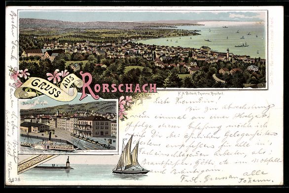 Ansichtskarten: Litho Rorschach, Panorama und Bahnhof – Gebraucht aus Berlin von bartko-reher